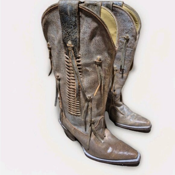 Corral Woman's Leather Size 6M Boots Rustic Distressed Brown Fringe R2553 - Picture 1 of 14
